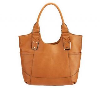 Makowsky Glove Leather Large Tote Bag with Chevron Strap Detail