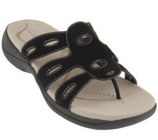 Clarks Nubuck Leather Cutout Detail Thong Sandals —