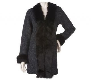 Dennis Basso Wool Blend Sweater Coat with Faux Fur Trim Detail