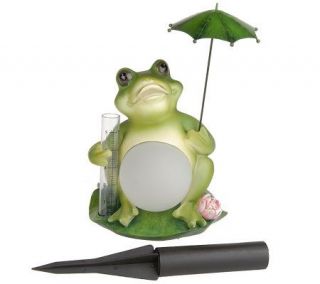 Solar Frog Statue with Rain Gauge and LED Lighted Belly —
