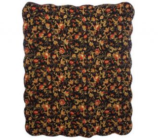 Reversible Black Floral 50x60 Cotton Throw by Valerie —