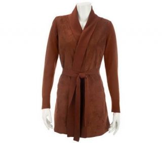 Dennis Basso Knit Cardigan with Faux Suede Front Inset Detail