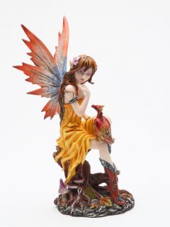 Sun Fairy with Baby Orange Dragon Statue Fairyland Legend 7H Figurine