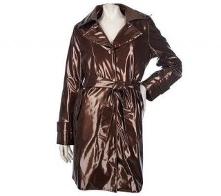 Dennis Basso Water Resistant Metallic Trench w/Zip Out Lining