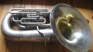 Conn 20J Three Valve Silver BBB Tuba with Gold Wash Bell