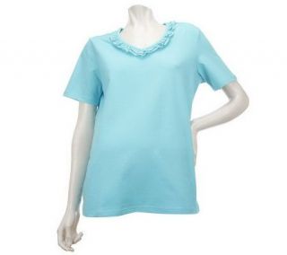 Denim & Co. Short Sleeve T shirt with Ruffle Neckline —