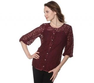 Dennis Basso Lace Button Front Cardigan with Blouson Sleeves