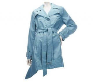 Dennis Basso Water Resistant Pointed Hem Trench Coat with Belt