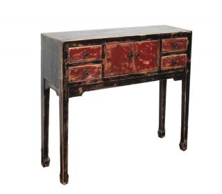 Distressed Red Black Lacquer Slim Console Table SS782A