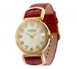Joan Rivers Croco Embossed Strap Watch w/ Mother of Pearl Dial