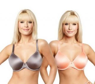 Barely Breezies Set of 2 Modesty Lined Full Coverage T Shirt Bras 