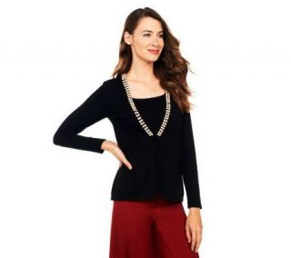 Joan Rivers Pearl Accent Cardigan and Shell Duette —