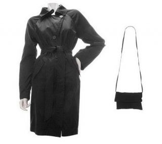 Dennis Basso Packable Taffeta Trench Coat with Belt and Bag — 