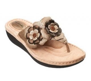 Clarks Artisan Latin Flower Leather Thong Sandals —