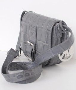  Michael Kors Gray Saddle Bag Croco Small Messenger Bag