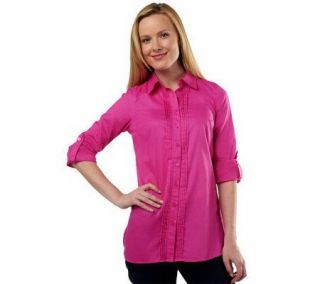Isaac Mizrahi Live Pleat Front Tunic with Roll Tab Sleeves — 
