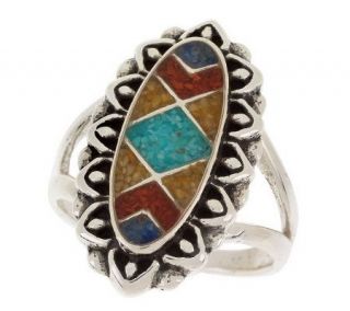 Southwestern Sterling Gemstone Mosaic Inlay Ring —