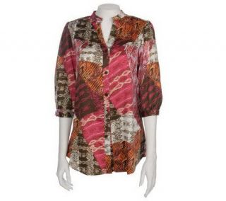 Susan Graver Printed Patchwork Charmeuse Duster —