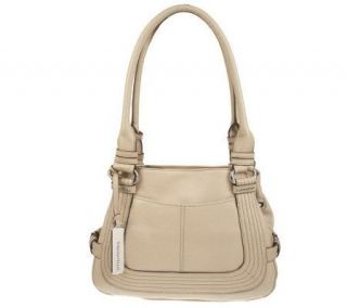 Tignanello Pebble Leather Shopper with Stitching and Buckle Detail