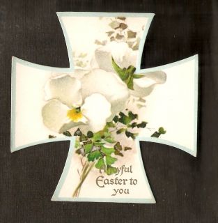Ernest Nister Cross Easter Card White Pansy Blossoms
