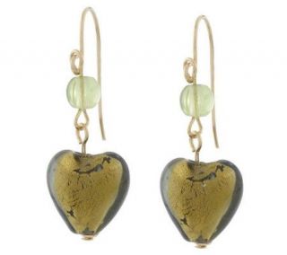 Murano Glass Heart Dangle Earrings —