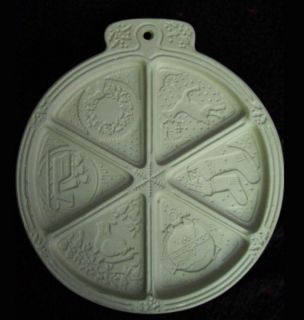  1992 Stoneware Christmas Cookie Mold Press Many Holiday Themed Wedges