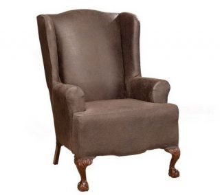 Sure Fit Stretch Faux Leather Wing Chair Slipcover —