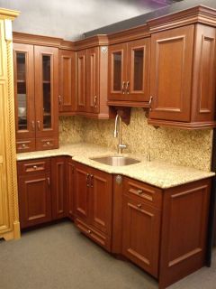 Custom Cherry Kitchen Cabinets with Granite Countertop and Backsplash