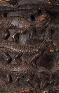 Bamileke Drum with Crocodiles Carved in Relief Cameroon African