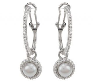 Judith Ripka Sterling 1 1/2 Earrings with Cultured Pearl Removable 