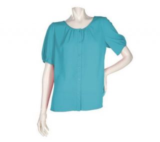 Susan Graver Cool Peach Short Sleeve Blouse with Shirring Detail