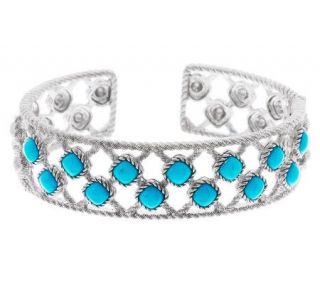 Judith Ripka Sterling Turquoise Cabochon Hinged Cuff —