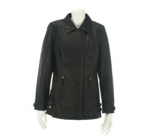 Dennis Basso Faux Leather Asymmetrical Zip Front Quilted Jacket 