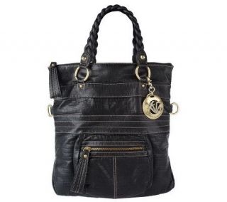 KathyVanZeeland Croco Embossed Washed Nappa Fold Over Tote —