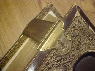Antique Vintage 1877 Holy Bible Leather Brass Clasps Illustrated