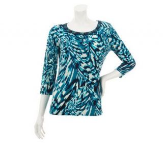 Susan Graver Liquid Knit Top with Embellished Scoop Neck   A230485