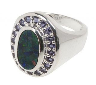 Australian Opal Doublet and Iolite Sterling Oval Shaped Ring
