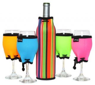 Set of 4 Wine Glass Woozies and Wine Bottle Woozie —