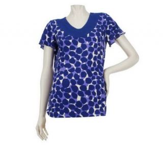 Susan Graver Liquid Knit Short Sleeve Printed Top w/Ruched Sides