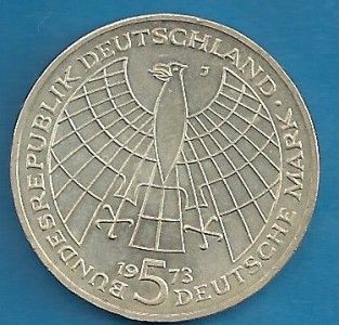 silver 1973 j germany birth of copernicus five mark