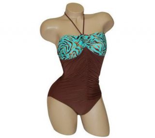 Shape Detector by Carol Wior Shirred Front Bandeau Swimsuit — 