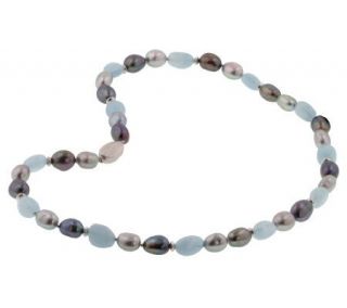 Honora SS Black and Gray Cultured FW Pearl/Aquamarine Necklace 