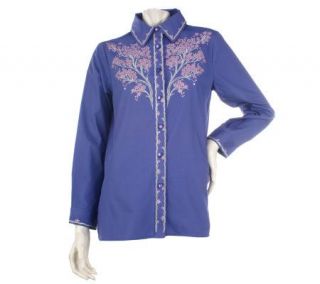 Bob Mackies Long Sleeve Embroidered Blossom Time Blouse —