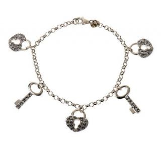 Sterling Small Crystal Lock and Key Charm Bracelet —