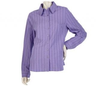 Denim & Co. Long Sleeve Button Front Striped Woven Shirt   A217398