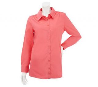Denim & Co. Long Sleeve Button Front Woven Shirt —