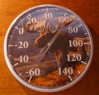 LARGE OUTDOOR THERMOMETER MOOSE Rustic Log Cabin Lodge Home Decor NEW