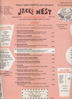 Jacks Nest Soul Food Restaurant Menu New York 1980S