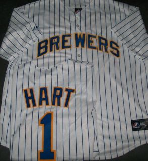 milwuakee brewers corey hart pinstripe jersey by majestic features