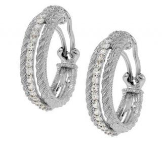 Judith Ripka Sterling 7/8 Textured Diamonique Hoop Earrings   J271010